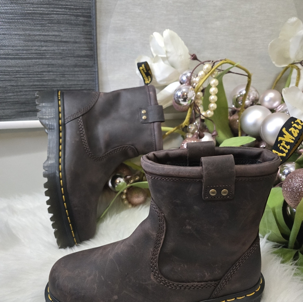 Dr Martens Anistone Lo Leather Biker Boots  Dark Brown Burnished Waxy New - Picture 4 of 6